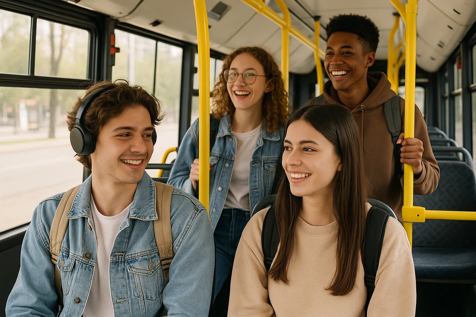 Jeunes étudiants dans un bus